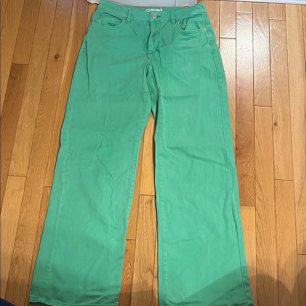 Garage bright green wide leg jeans
